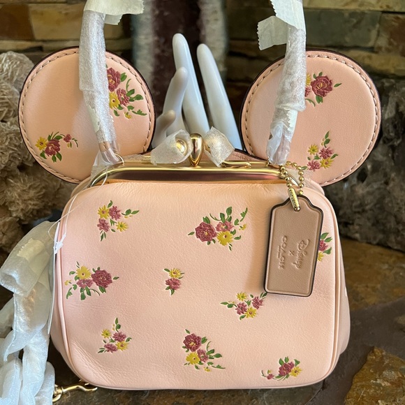 Coach x Disney Kisslock Bag with Floral Mix Print. Minnie Mouse Ears F29351 New - Picture 3 of 13